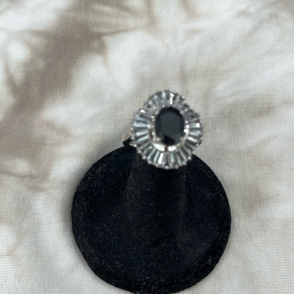 Simulated Blue Sapphire and Diamond Sterling Silver Ring Size 7 - Picture 3 of 7